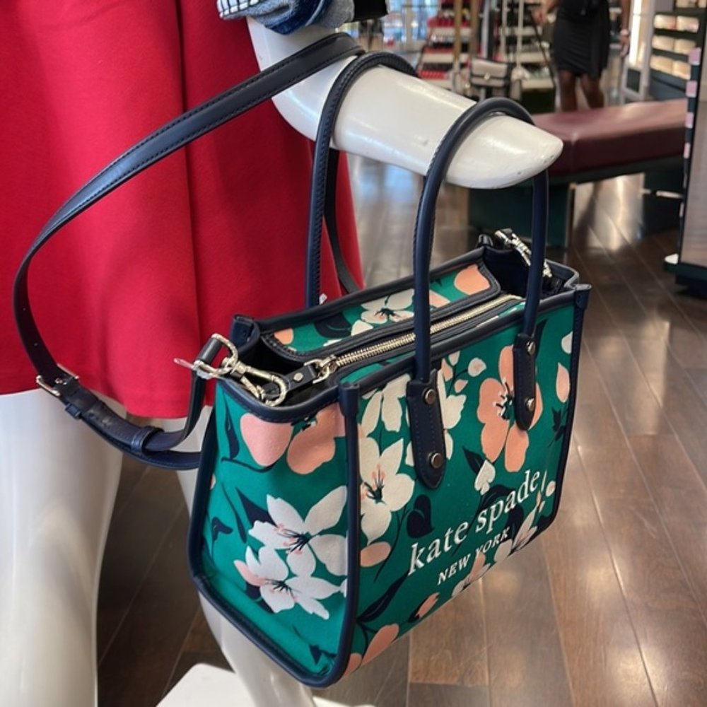 Kate Spade Small Tote Crossbody Bag Lily Blooms Green Multi - Picture 14 of 16